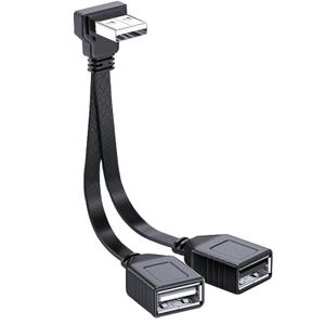 USB Splitter Cable 1 in 2 Out, 90 Degree USB 2.0 A Male to Dual USB Female Extension Hub Power Cord Support Charging and Data Transfer for Car, Laptop, Tablets, Cellphones (Up Angle, 10cm)