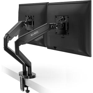 EVEO Premium Dual Monitor Mount 14"-35" Dual Monitor Arm VESA Bracket Adjustable Height Gas Spring Dual Monitor Stand, Screen Full Motion Dual Monitor Arm-Computer Monitor Stand for 2 Screens - Black (Dual Monitor Mount, Black)