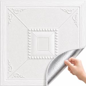 Ceiling Tiles, 3D Wall Panels Foam Peel and Stick, 16 Pcs Waterproof Ceiling Tiles Foam, Covered 21 Sq.Ft, Easy to Install for Ceilings and Wall Decor (13.8 x 13.8 inch) (Extra Thick)