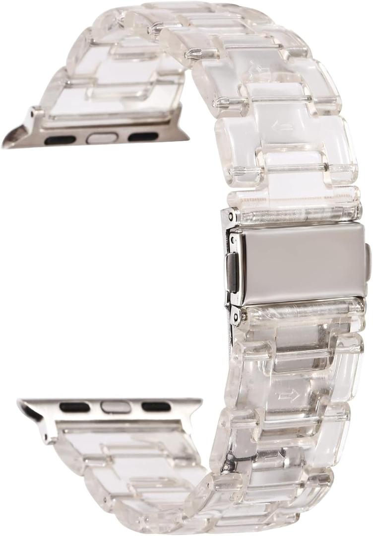 Resin bands Compatible with Apple Watch 38mm 40mm 41mm 42mm 44mm 45mm,Lightweight Resin Barcelet with Stainless Steel Buckle Replacement For iWatch Series 7 6 5 4 3 2 1 SE for Women Men