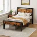 Sweetcrispy Twin 14 Inch Bed Frame with Wood Headboard, Rustic Brown