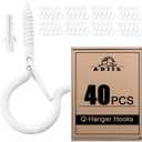 ADIIL 40 PCS Q Hanger Hooks with Safety Buckle, Windproof Screw Hooks for Hanging Outdoor String Lights, Plants, Christmas Patio Lights, 2.2 Inches, White