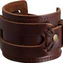 HAQUIL Men's Punk Leather Cuff  Gothic Viking Braided Wrap Bracelet with Adjustable Fit, Large, Black, Brown