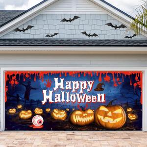 Vlipoeasn Halloween Garage Door Decorations - 7 x 16 Ft Cover Banner, Pumpkin Ghost Extra Large Outdoor Party Backdrop, Sign Poster Decorations Supplies (Multicolor)