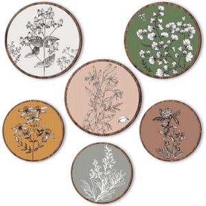 Barydat 6 Pieces Boho Plant Wall Art Decor Wooden Boho Farmhouse Rustic Bohemian Wall Hanging for Bedroom Living Room Office (Retro,8 Inch, 10 Inch)