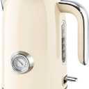 SUSTEAS Electric Kettle - 57oz Hot Tea Kettle Water Boiler with Thermometer, 1500W Fast Heating Stainless Steel Tea Pot, Cordless with LED Indicator, Auto Shut-Off & Boil Dry Protection, Beige