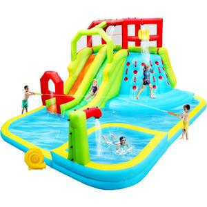 Inflatable Water Slide Park, Bouncy Castle with Deep Pool, 191 x 157.5 x 100 Inch, Jumping Castle with Air Blower