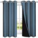 NICETOWN 100% Blackout Short Curtains with Black Liners, 2 Panels, 37" W by 40" L, Smoky Blue, Solid Thermal Insulated Full Blackout 2-Layer Lined Drapes, Energy Efficiency Window Drapes for Bedroom