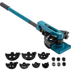 VEVOR Pipe Tube Bender, 3/8" to 1" Manual Pipe Tube Bender, with 7 Dies, Heavy Duty Tube Bender Tubing of Steel Metal Copper, for Repair Shops, Blue