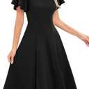HomRain Casual Ruffle Sleeve V-Neck Dress Semi Formal Knee Length Cocktail Dress for Women, Black,Size  XL