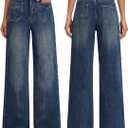 UPNET Women’s High Waisted Baggy Jeans – Stretchy Wide Leg Tummy Control Straight Leg Denim Pants Trendy Jeans for Women 2025 (Blue-14, Short)