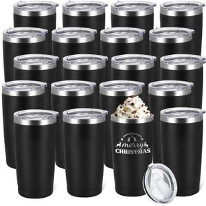 YOUKE OLA 20 Pack Stainless Steel Tumbler Bulk Insulated Vacuum Travel Mug Powder Coated Coffee Mug Gift for Laser Engrave, 20oz Black