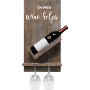 Elegant Designs HG1028-RWD 20" Wine Wisdom Wall Mounted Life Happens, Wine Helps Wall Shelf, for Dining Room, Bar, Kitchen, Restored Wood