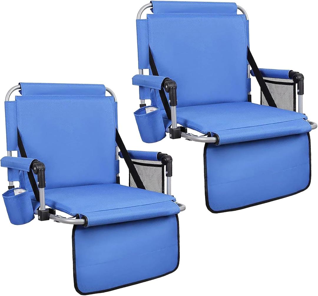 ALPHA CAMP Stadium Seat Padded Chair for Bleachers with Back& Arm Rest (Blue-2pc)