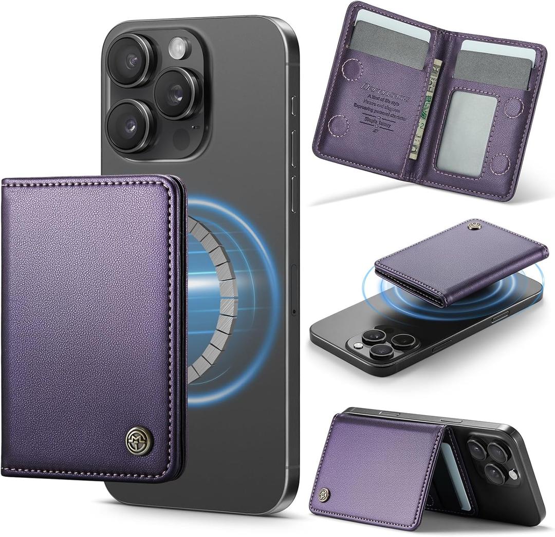 Defencase for Magsafe Wallet Magnetic Card Holder RFID Blocking, PU Leather Minimalist Phone Wallet Compatible with MagSafe Phones and Cases for iPhone 16/15/ 14/13/ 12/ Pro/Max/Plus, Purple