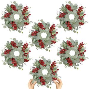 6 Pcs Christmas Artificial Christmas Eucalyptus 10 Inch Greenery Wreath for Front Door Cabinets Indoor Outdoor Wall Decor Christmas Wall Home Kitchen Porch Window Decoration