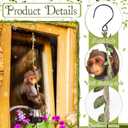Rossesay Solar Light Outdoor Monkey Statues Brown 7.48 Inch Resin Chimpanzee Baby Monkey Climbing on Vine with LED Lantern Waterproof Hanging Figurine with Hook for Yard Garden Wall