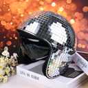 Disco Helmet with Retractable Visor Glitter Mirror Glass Punk Costume Hat for Bar DJ Club Party, One Size
