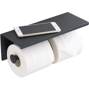 BGL 304 Stainless Steel Double Toilet Paper Holder Wall Mounted Matte Black Two Heads Roll Tissue Paper Holder with Shelf (Black)
