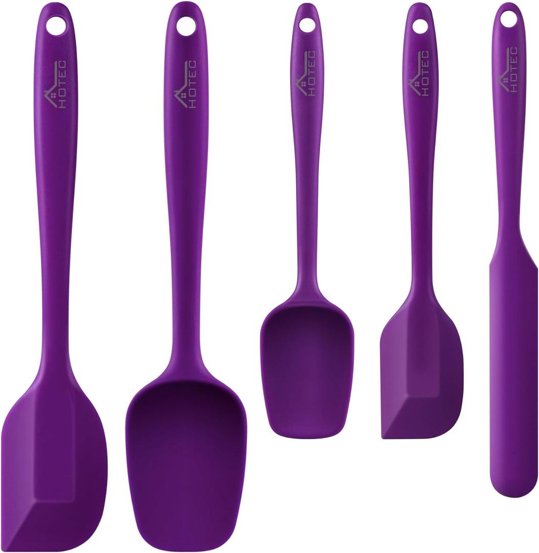 HOTEC 600 Heat Resistant BPA-Free Silicone Rubber Spatula Set for Baking, Cooking, and Mixing Non Stick Dishwasher Safe, Purple Set of 5