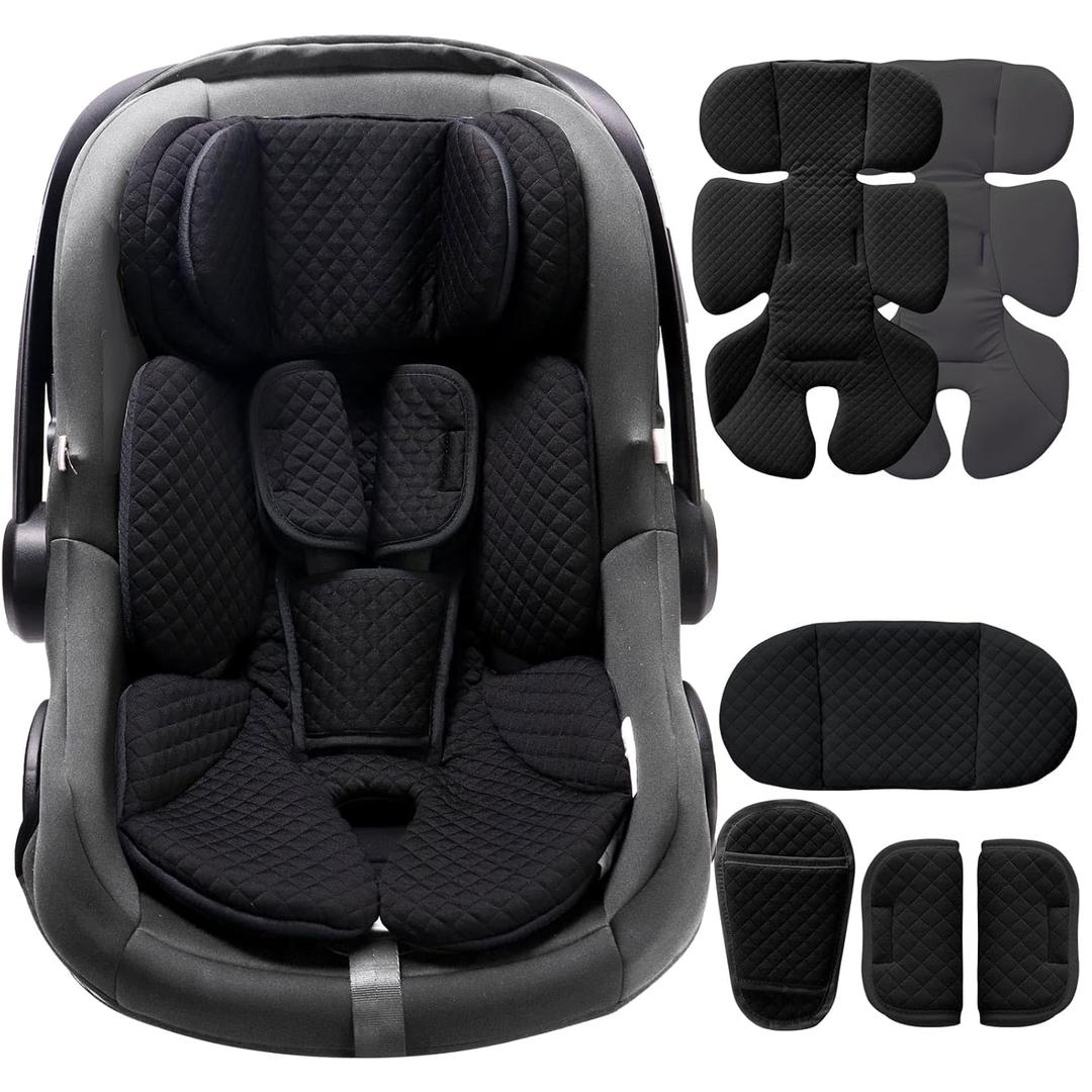 Infant Car Seat Insert Adjustable Head Support for Preemie Newborn Toddler, Reversible Baby Head Body Support Cushion for Carseats and Strollers Side Impact Protection - Black
