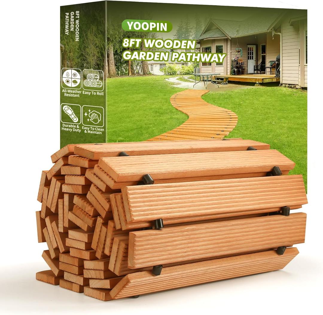 8ft Wooden Garden Pathway, Outdoor Roll Out Sycamore Straight Walkway, Weather-Resistant & Non-Slip Patio Path for Garden, Backyard, Beach, Wedding Party (Natural)