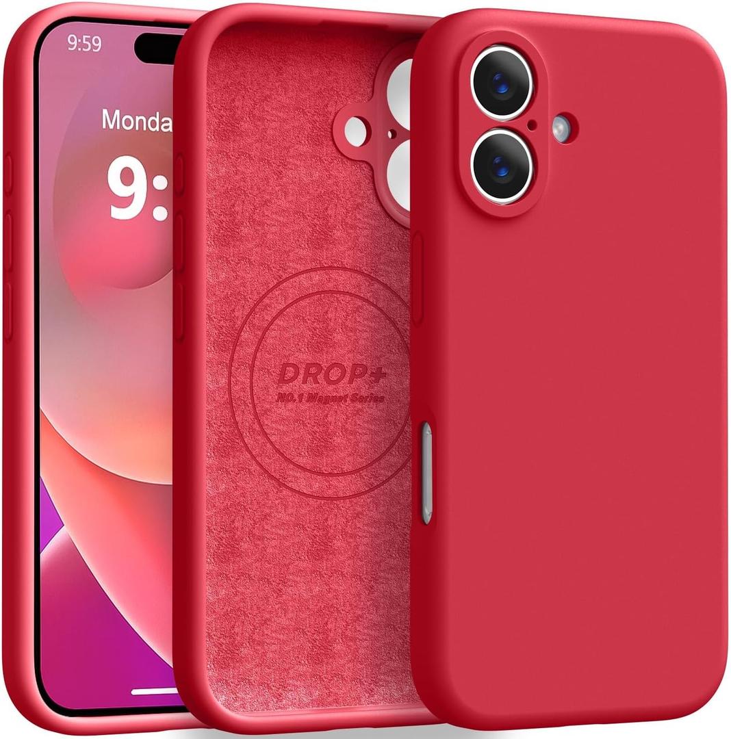 Ktele Magnetic for iPhone 16 Case [Compatible with Magsafe] [Premium Silicone Satin-Smooth Touch] Slim Shockproof Anti-Scratch Microfiber Lining Case, 6.1 inch, Red