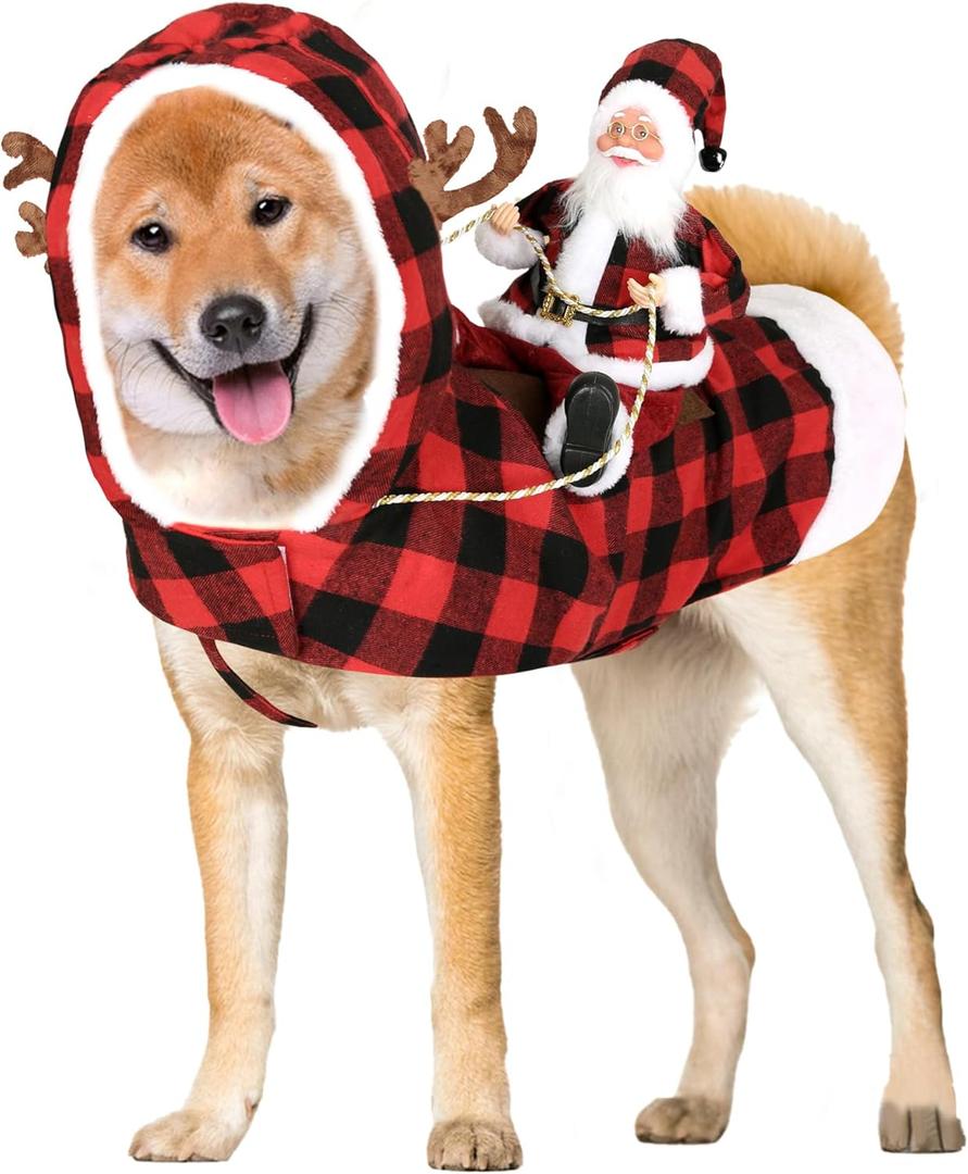 Dog Cat Christmas Winter Plaid Hoodie Coat for Pet - Santa Claus Running Xmas Dog Clothes XXXL