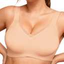 Yisfo Wireless Jelly Push Up Full Coverage Bras for Women V Mesh Seamless No Underwire Comfortable T-shirt Bralettes(Beige,XXL)