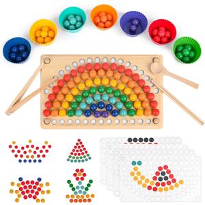 AISA Toddler Wooden Learning Montessori Toys for 4 Year Old  Wooden peg Board Bead Game Baby Rainbow Stacking Matching Counting Color Sorting Games for fine Motor Math Skills Boys and Girls