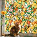 Coavas Decorative Window Privacy Film, Heat Control Sun Blocking Stained Glass Window Film, Floral Design Static Cling, Non Adhesive Windows Tint for Bathroom Front Door(Vinyl, 47.2" x 157.4 ")