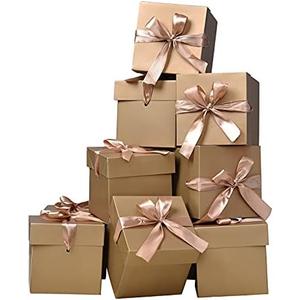 GP SUP 10 Pcs Squared Boxes with Lids & Ribbons,Gold Box for Birthdays,Gift Boxes for Christmas(Gold, 6”×6”×6”)