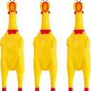 3 Pcs Large Rubber Chicken,12 Inch Yellow Rubber Squawking Chickens,Screaming Chicken Dog Toys,Prank Noise Maker Dog Toys