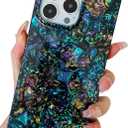 KERZZIL Elegent Mother Shell Pearl Compatible with iPhone 13 Pro 6.1 inch Rectangle Edge Case,Chic Slim Colorful Abalone Pearl Soft TPU Protective Cases Cover