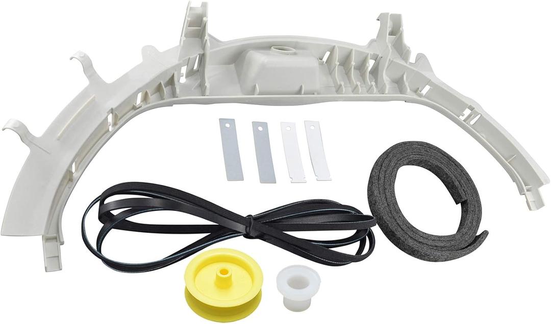 WE49X20697 Dryer Bearing Kit Compatible with GE Contains WE3M26 Top Bearing WE9M30 Drum Felt WE12M29 Belt WE1M1067 Bearing Slides WE1M504 Glide Slides WE12X83 Pulley Idler WE3X75 Drum Support Bearing