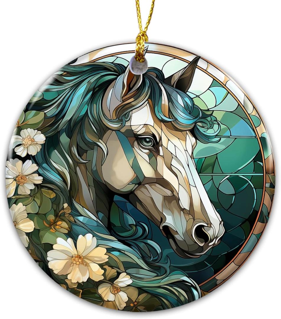 5 x Horse Ornament 2025  White Elephant Gift Ornament, Artistic Horse Lover Gift, Rustic Farmhouse Holiday Tree Decoration, Animal Art Floral, Country Home Dcor