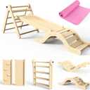 Pikler Triangle Set 7in1 Toddler Climbing Toys Indoor Foldable Baby Climbing Toys Wooden Montessori Climbing Set with Arch, Ramp, Ladder for 1-3 Years, Jungle Gym for Kids (Natural)