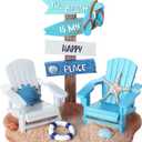 Beach House Decor Coastal Chair Resin with Animal Figurine Signs Ornament for Summer Beach Tropical Table Mantle Tabletop Decoration or Housewarming Birthday Gift 7x7 Inch(Coastal)