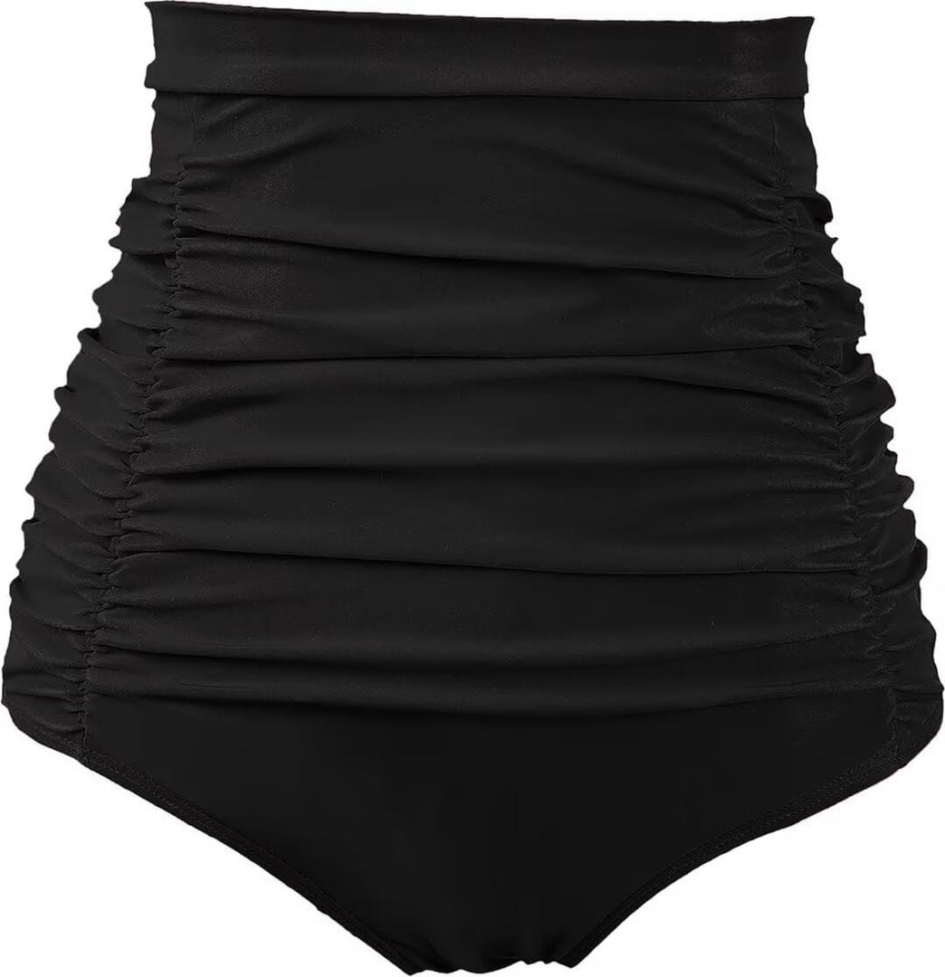 COCOPEAR Women's Ruched High Waisted Bikini Bottom Retro Vintage Swim Short Tankinis (3X-Large, Black)