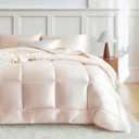 MR&HM King Size Comforter Set Beige, Reversible Satin Microfiber Comforter Set for All Seasons, 3 Pieces Non-Slip Silky Soft Bedding Sets with 1 Comforter (104"x90") and 2 Pillowcases (20"x36") (07- Beige Classic)