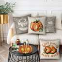 GAGEC Thanksgiving Pillow Covers 18x18 Inch Set of 4 Pumpkins Turkey Throw Pillowcase Thanksgiving Day Fall Autumn Pillowcase for Sofa Couch