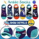 Kids Boys Ankle Socks No Show Low Cut Funny Cute Cartoon Novelty Cotton Socks 6 Pairs (5-8 Years, Space)
