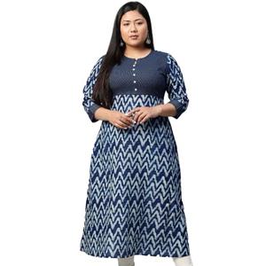 Yash Gallery Plus Size Cotton Chevron Printed A-line Indian Kurtis for Women (Blue) 3XL Yash Gallery Plus Size Cotton Chevron Printed A-line Indian Kurtis for Women (Blue) 3XL