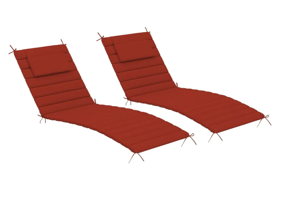 Sundale Outdoor Olefin Quilted Lounge Cushion Set of 2, Patio Foldable Chaise Lounger Cushion, Water-Resistant Lounge Chair Pad with Straps Red, 80 x 26 inches