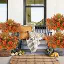 64PCS Fall Artificial Flowers Outdoor UV Resistant Faux Plastic Autumn Plants No Fade Fall Orange Mums for Home Outside Garden Window Box Wedding Party Fall Decor