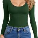 MANGOPOP Women's Scoop Neck Long Sleeve Shirts for Women Double Lined Tops Fall Outfits for Women 2025 (Deep Green)