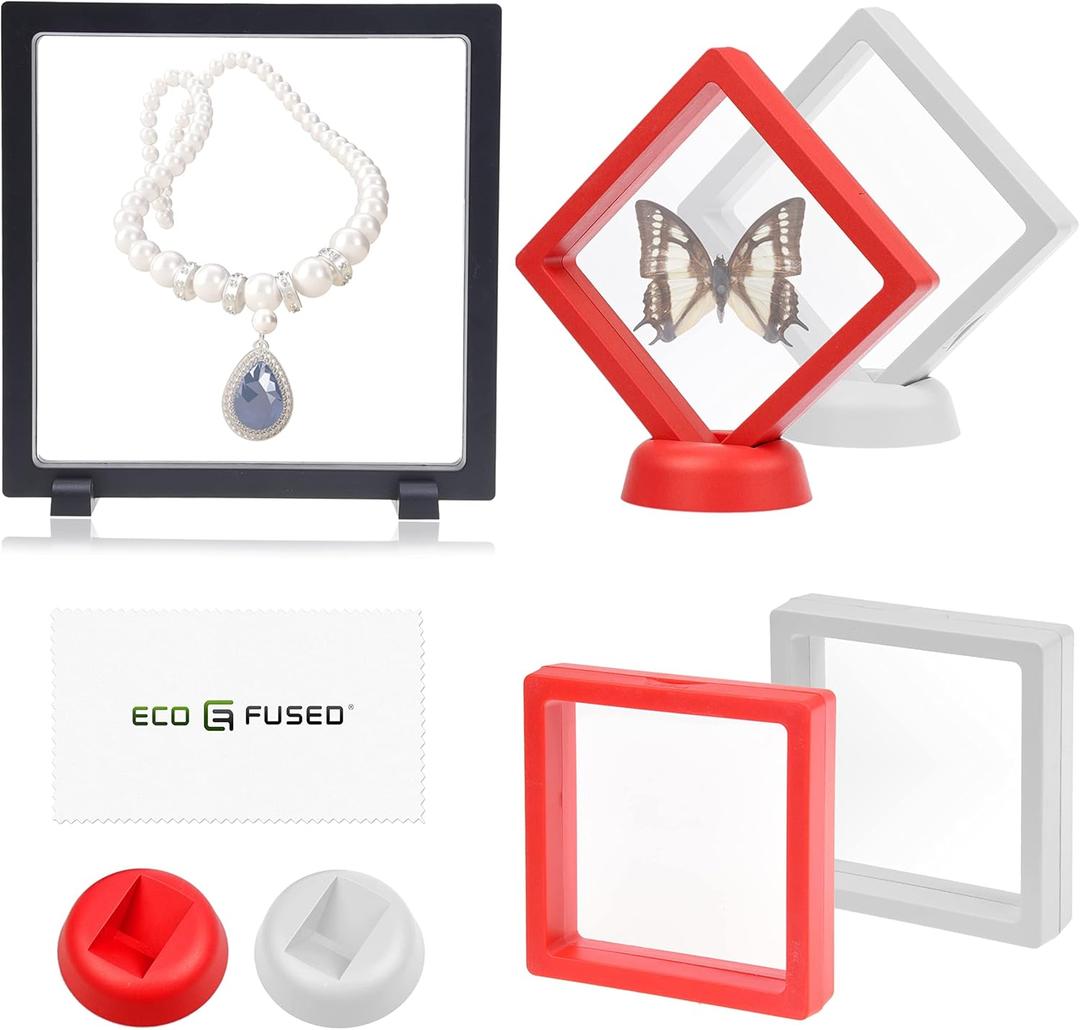 Eco-Fused 3D Transparent Floating Frame - Set of 5 - Suspension Display Case for Collectibles, Memorabilia, Decorations - Holders for Coins, Jewellery, Medals, Gemstones (Multicolored) (5 pack - Multicolors (Black, Red, White), Mulicolor)