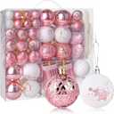 114ct Christmas Balls Ornaments for Xmas Tree - Shatterproof Small Christmas Tree Decorations Rose Gold Pink & White Balls Ornament Bulk, 1.18-4.7 Inches (Pink)