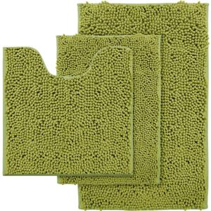 Lime Green Bathroom Rug Set - Extra Soft 3 Piece Anti-Slip Bath Mats, Plush Chenille Shaggy Mat for Living Room, Bedroom, Floor - Water Absorbent Soft Rug