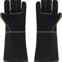 Heat Resistant Gloves for Grill BBQ,Long Sleeve Grill Gloves for Baking,Oven,Fireproof, Stove,Welder,Welding,Fireplace (Black-Yellow)